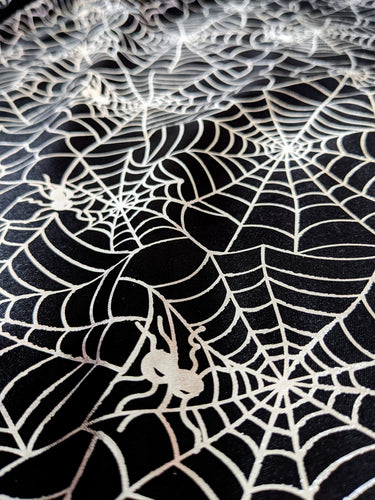 Black And Silver Halloween Spider's Web Foil Fabric, Halloween Fabric, 58 Inches Wide
